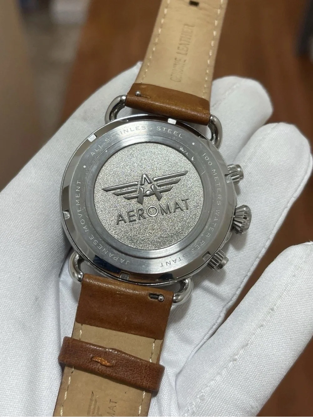 Aeromat Vol De Nuit Men's Pilot Chronograph Watch 44mm White Yellow Dial